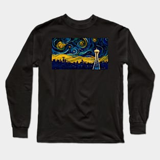 Seattle skyline like starry night Long Sleeve T-Shirt